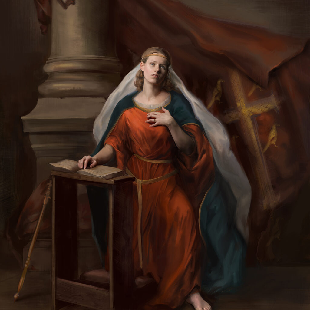 St. Margaret Gabrielle Schadt Fine Art and Illustration Catholic Art Sacred Art Religious Art St. Joseph Mary Mother of God Immaculate Heart of Mary Oil Painting Classes digital artist how to art how to draw how to paint learn art art course